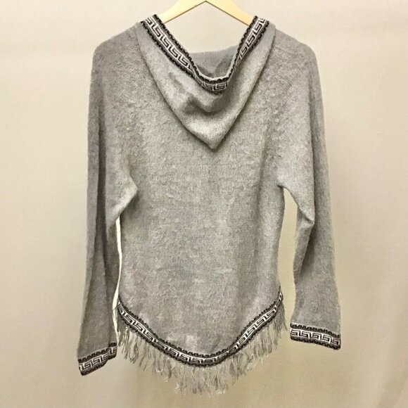 100% Baby Alpaca Sweater Small Women’s Gray Hooded Fringe Long Sleeve - Picture 6 of 6